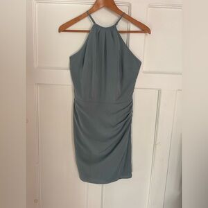 Elegant Halter Neck Dress in Blue Gray
